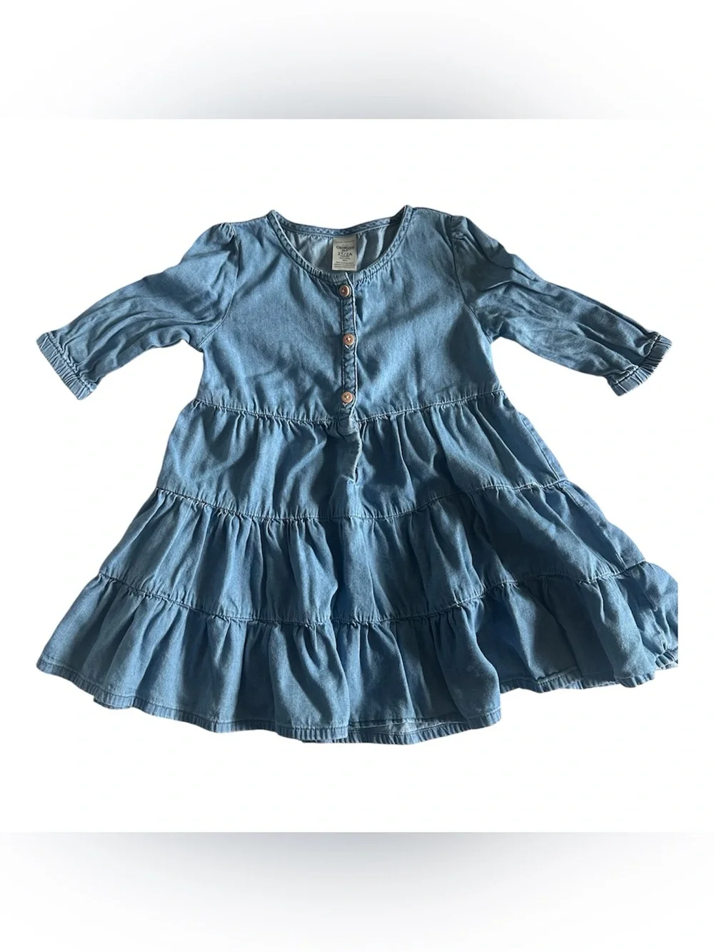 Vintage OshKosh B'gosh Light Blue Tiered Denim-Style Chambray Dress